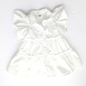 SHEIN Infant White Ruffled Puffed sleeve Button-Up Dress